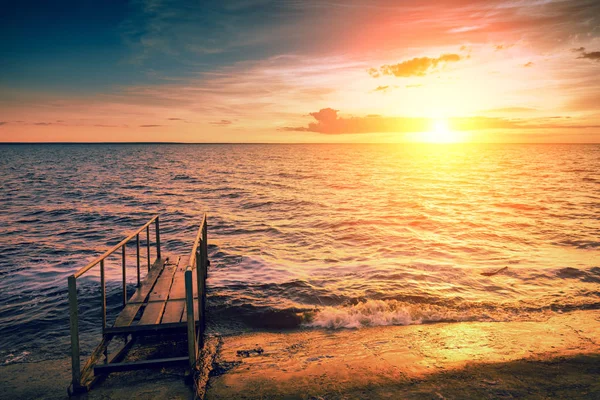 Serata Spiaggia Tramonto Sul Mare Molo Sul Mare — Foto Stock