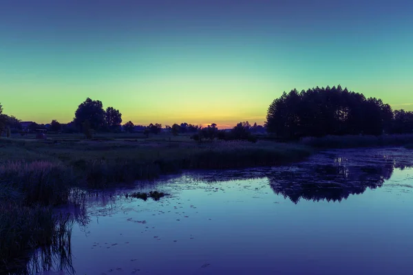 Magical Sunrise River Misty Morning Rural Landscape Wilderness Mystical Feeling — Stock Photo, Image