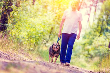 Ormanın bir köpek ile bir adam