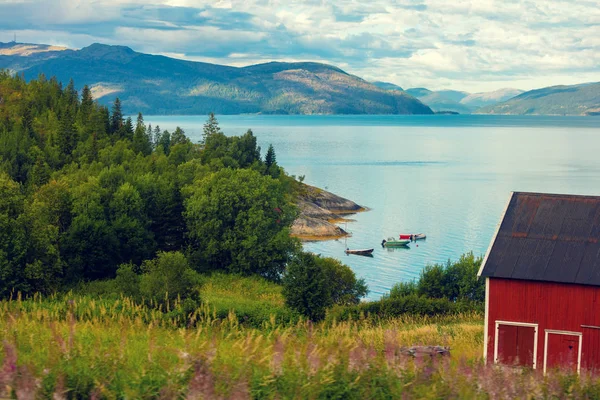 Vista Para Fiorde Com Bela Montanha Bela Natureza Noruega — Fotografia de Stock