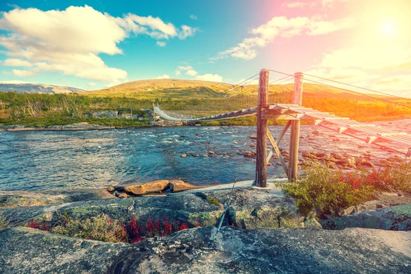 Hanging Bridge Mountain River — Stock Photo, Image