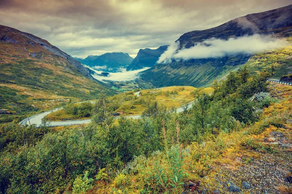 Paysage Automne Brumeux Avec Ciel Nuageux Norvège — Photo
