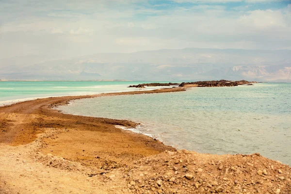 Slané Mrtvé Moře Pobřeží Pozadí — Stock fotografie