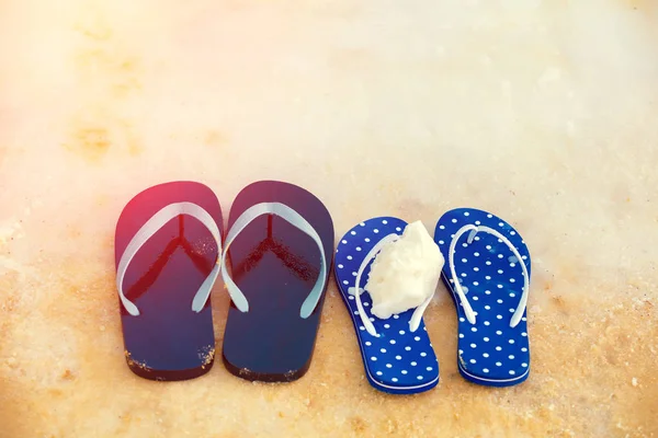 Salty Seashore Flip Flop Sandals Dead Sea Beach — Stock Photo, Image