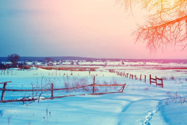 Ländliche Winterliche Schneelandschaft Winter Auf Dem Land — Stockfoto