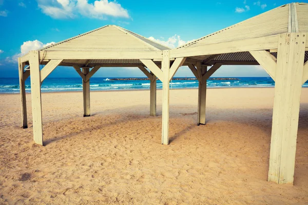 Wooden Awning Beach Tel Aviv Israel — Stock Photo, Image