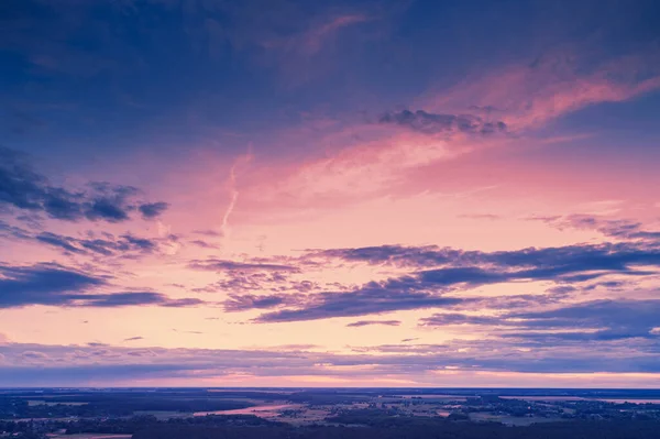 Вид Воздуха Сельскую Местность Вечером Закате Красивый Природный Ландшафт Облачным — стоковое фото