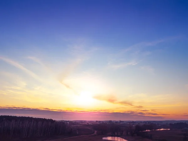 Puesta Sol Mágica Campo Otoño Paisaje Rural Por Noche Vista — Foto de Stock