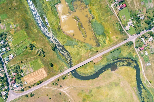 Paisaje Rural Verano Vista Aérea Vista Del Pueblo Río Los — Foto de Stock