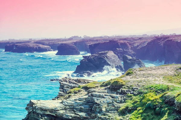 Vista Oceano Costa Rochosa Galiza Espanha — Fotografia de Stock