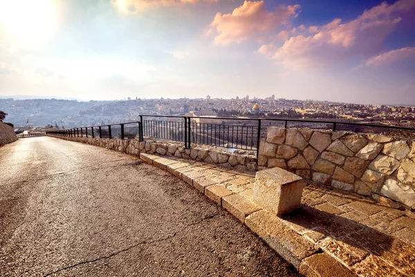 Asfaltert Vei Oljeberget Jerusalem Panoramautsikt Gamlebyen Jerusalem Israel – stockfoto