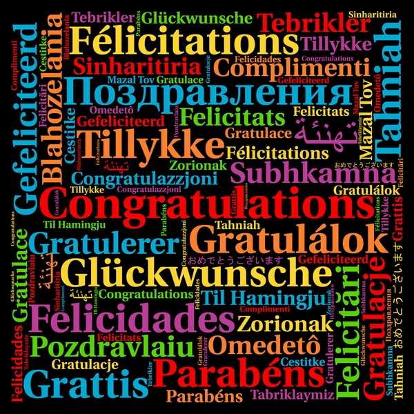 Congratulations in different languages word cloud — Stock Photo, Image