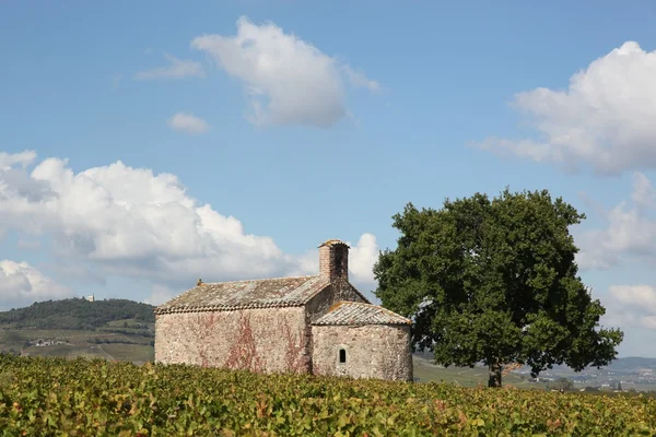 Chapel of Saint Pierre in Beaujolais with Mont Brouilly — Stock Photo, Image