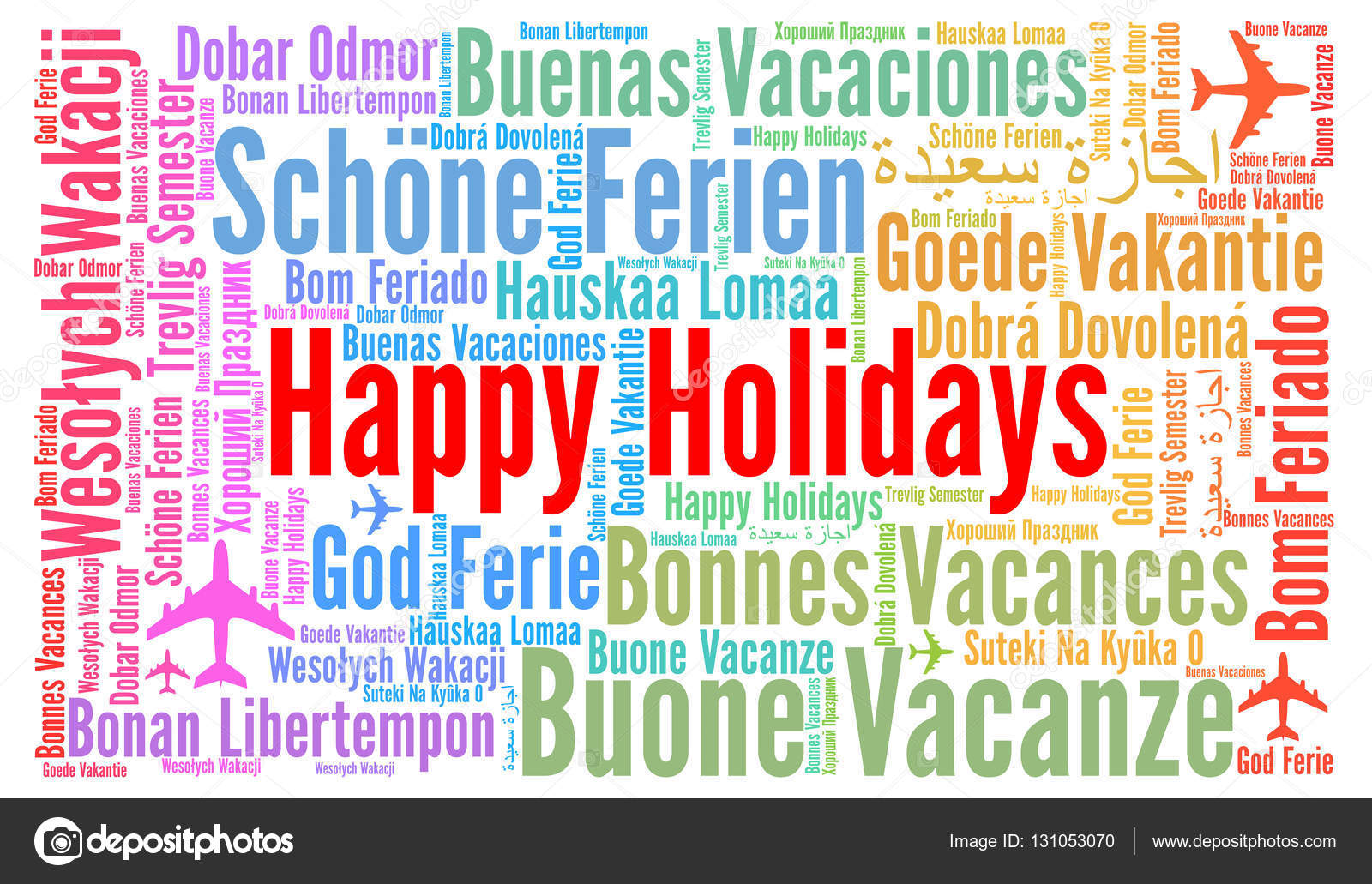 Happy holidays word cloud in different languages Stock Photo by