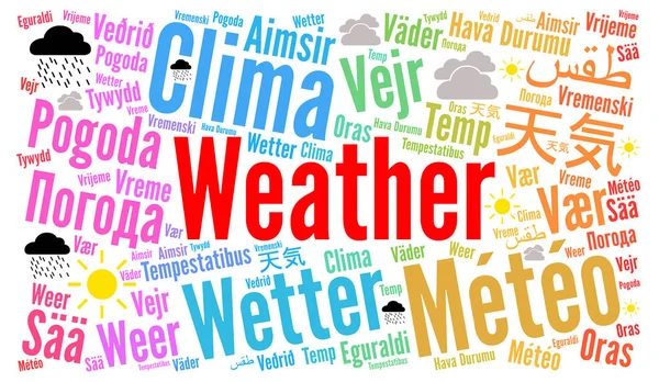 Nuvem de palavras meteorológicas em diferentes idiomas — Fotografia de Stock