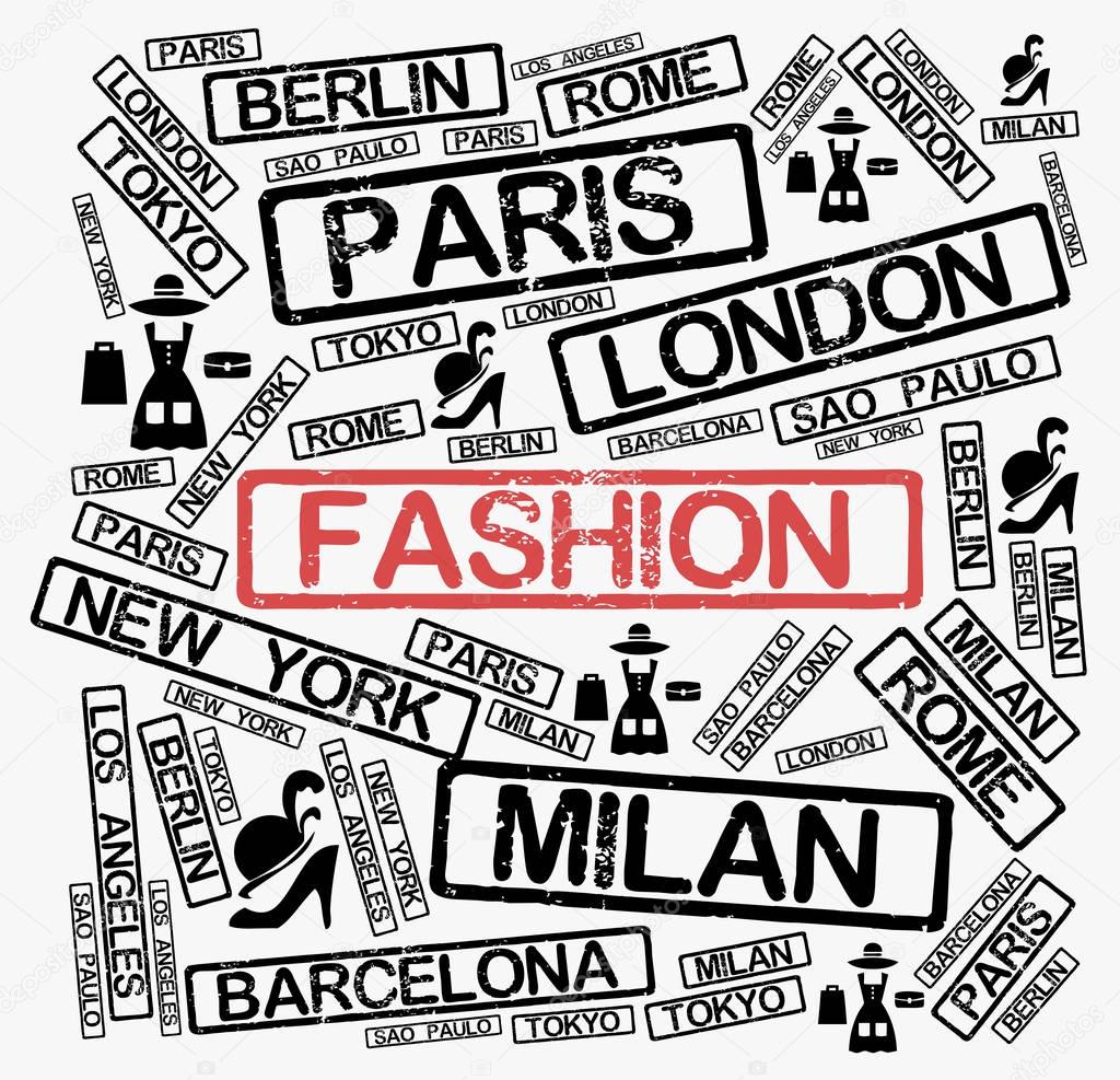 Fashion cities word cloud concept 