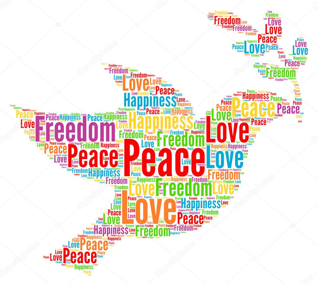 Peace Love Freedom And Happiness Word Cloud - Stock Photo.