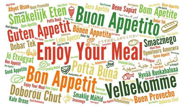 Enjoy your meal in different languages word cloud — Stock Photo, Image