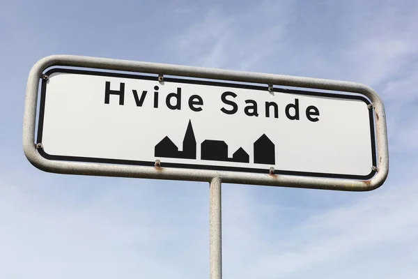 Hvide Sande city road sign in Denmark — Stock Photo, Image