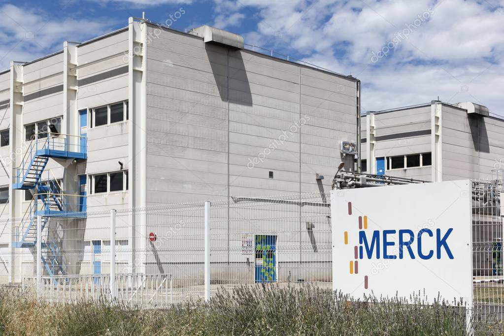 Meyzieu, France - July 29, 2017: Merck plant in Meyzieu, France. Merck is a German multinational chemical, pharmaceutical and life sciences company headquartered in Darmstadt, Germany