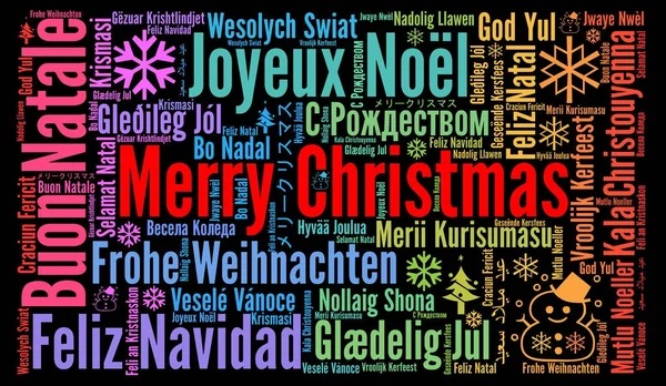 Vrolijk kerstfeest in verschillende talen word cloud — Stockfoto