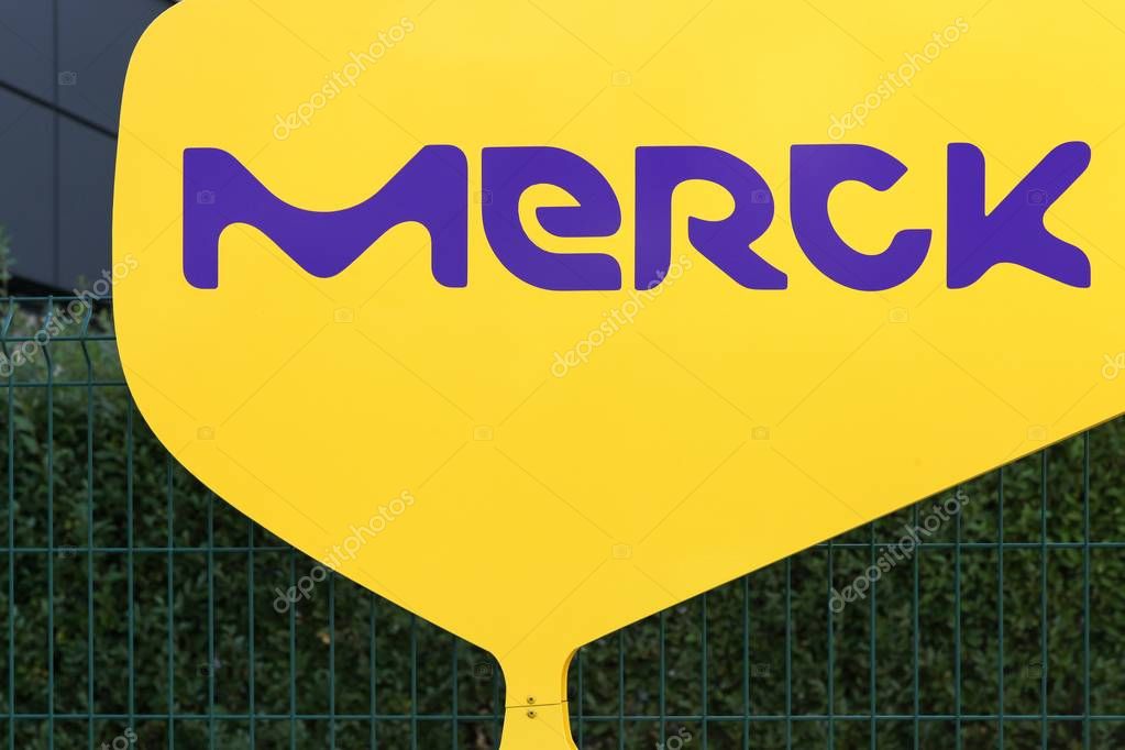 Lyon, France - October 7, 2017: Merck office in Lyon. Merck is a German multinational chemical, pharmaceutical and life sciences company headquartered in Darmstadt, Germany