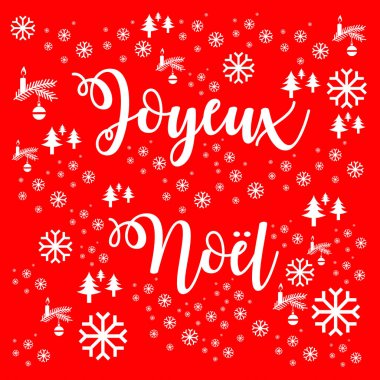 Kırmızı arka plan ile Fransızca Merry Christmas illüstrasyon