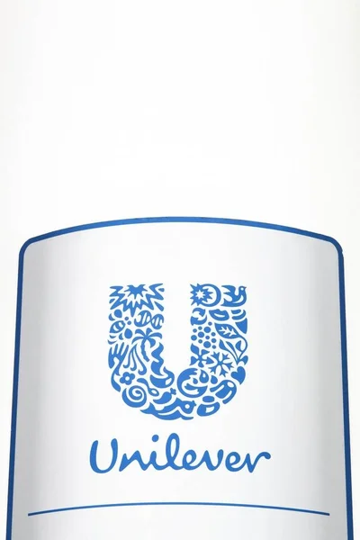Hamburg Tyskland Juli 2017 Unilevers Logotyp Panel Unilever Ett Holländskt — Stockfoto