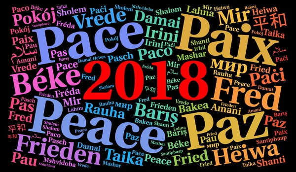 Pace 2018 Parola Nube Diverse Lingue — Foto Stock