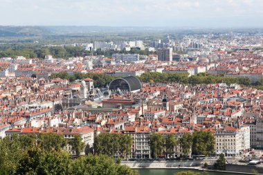 Kenti Lyon üzerinden hill Notre Dame de Fourviere, Fransa 