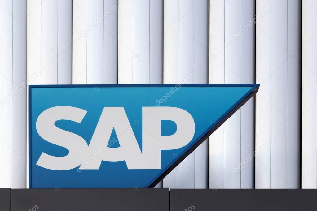 Copenhagen, Denmark - September 10, 2017: SAP logo on a wall. SAP is a European multinational software corporation that makes enterprise software to manage business operations and customer relations