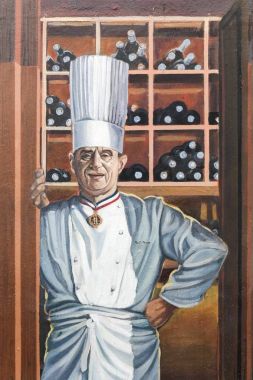 Lyon, Fransa - 20 Eylül 2017: Cephe ile Fransız ve ünlü Şef Paul Bocuse Lyon bir yapının