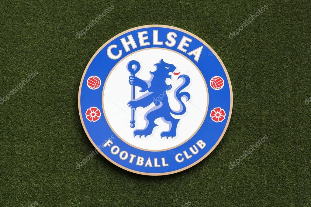 London, United Kingdom - February 1, 2018: Logo of Chelsea football club on a wall at stamford bridge stadium. Chelsea Football Club is a professional football club in London, England, that competes in the Premier League