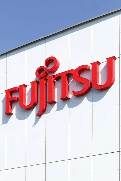 Aarhus Dinamarca Agosto 2015 Logotipo Fujitsu Una Pared Fujitsu Una — Foto de Stock