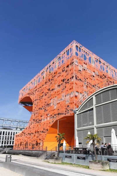 Lyon France March15 2017 Orange Cube Building Confluence Harbor Lyon — Stock Photo, Image