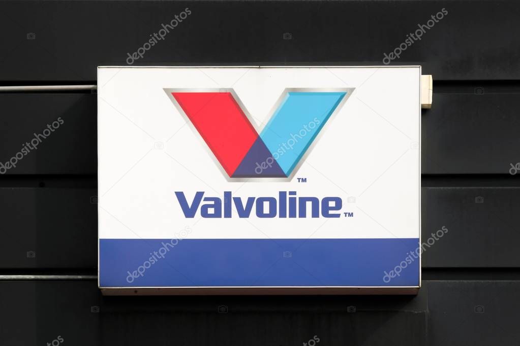 Horsens, Denmark - April 1, 2018: Valvoline logo on a wall. Valvoline are international suppliers of lubricants, chemicals and car care including car and motorcycle engine oils
