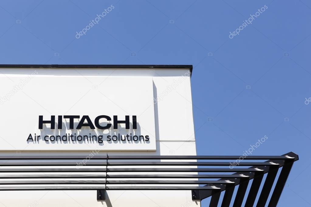Saint-Priest, France - June 18, 2017: Hitachi air conditioning office building. Hitachi manufacture a wide range of commercial and domestic air conditioners