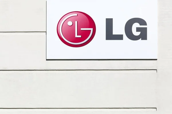 stock image Aarhus, Denmark - May 16, 2017: LG logo on a facade. LG Corporation formerly Lucky Goldstar is a South Korean multinational. LG makes electronics, chemicals, and telecom products