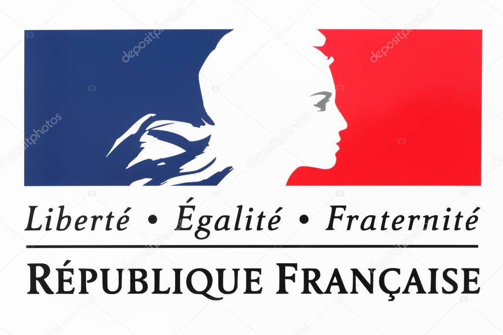 Liberty, equality, fraternity sign and the national motto of France 