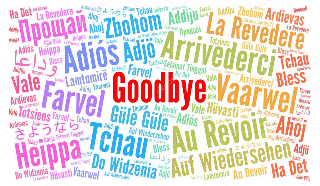 Goodbye in different languages word cloud 