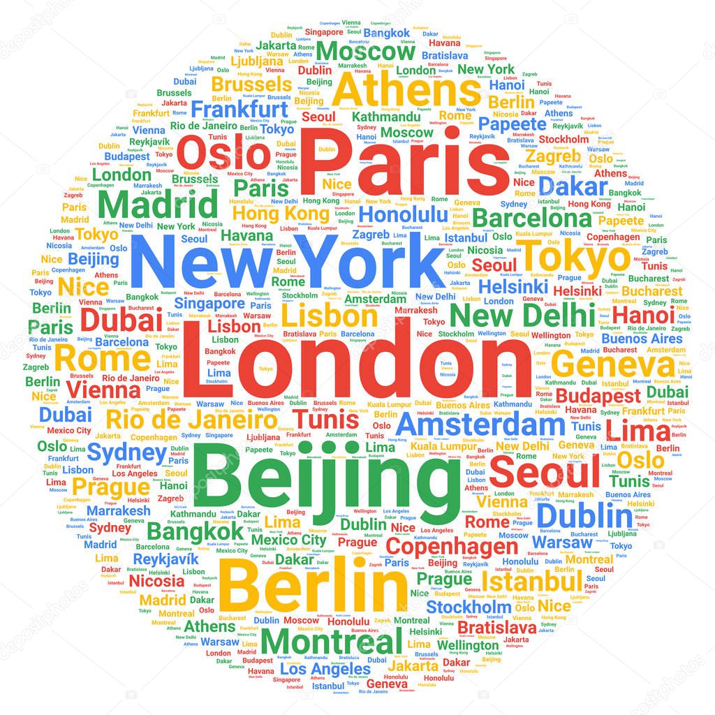Travel cities destinations word cloud concept 