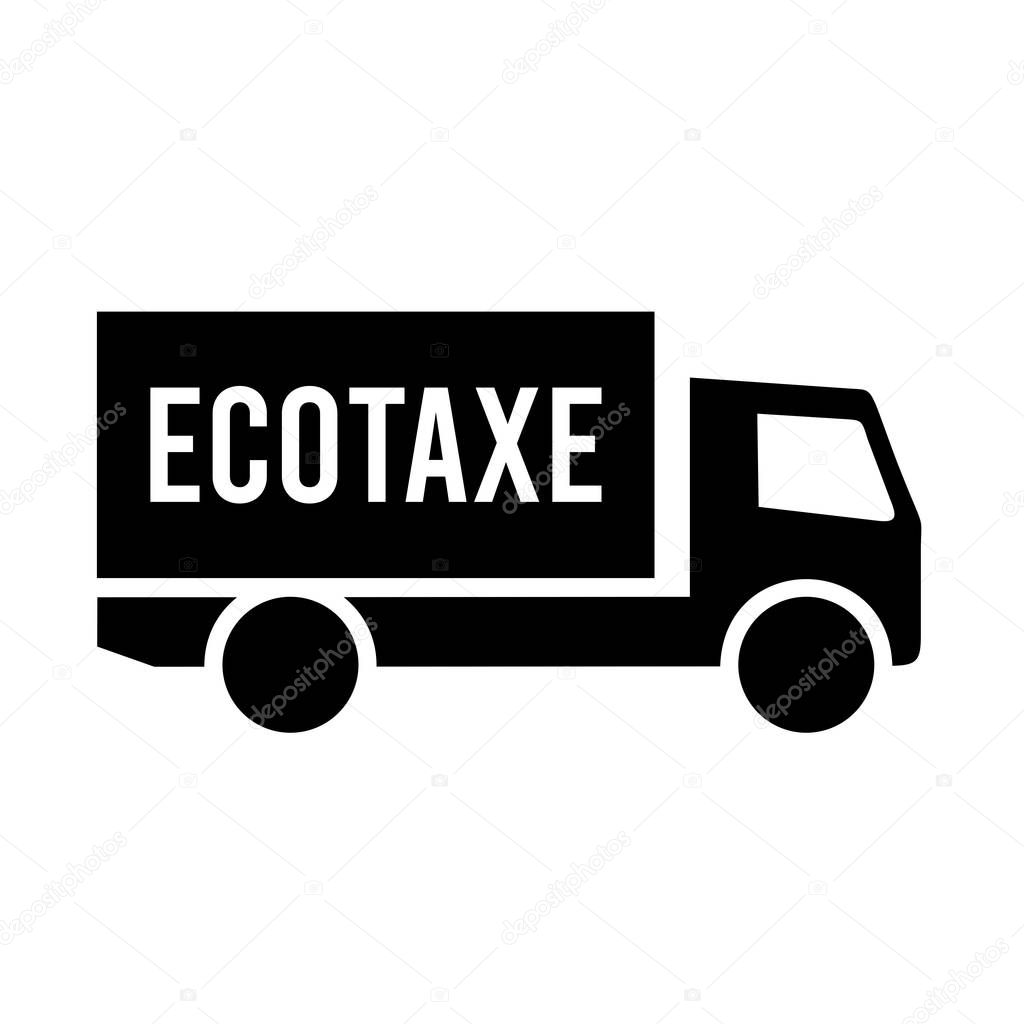 Truck with text in french language ecotaxe short for ecological taxation in english