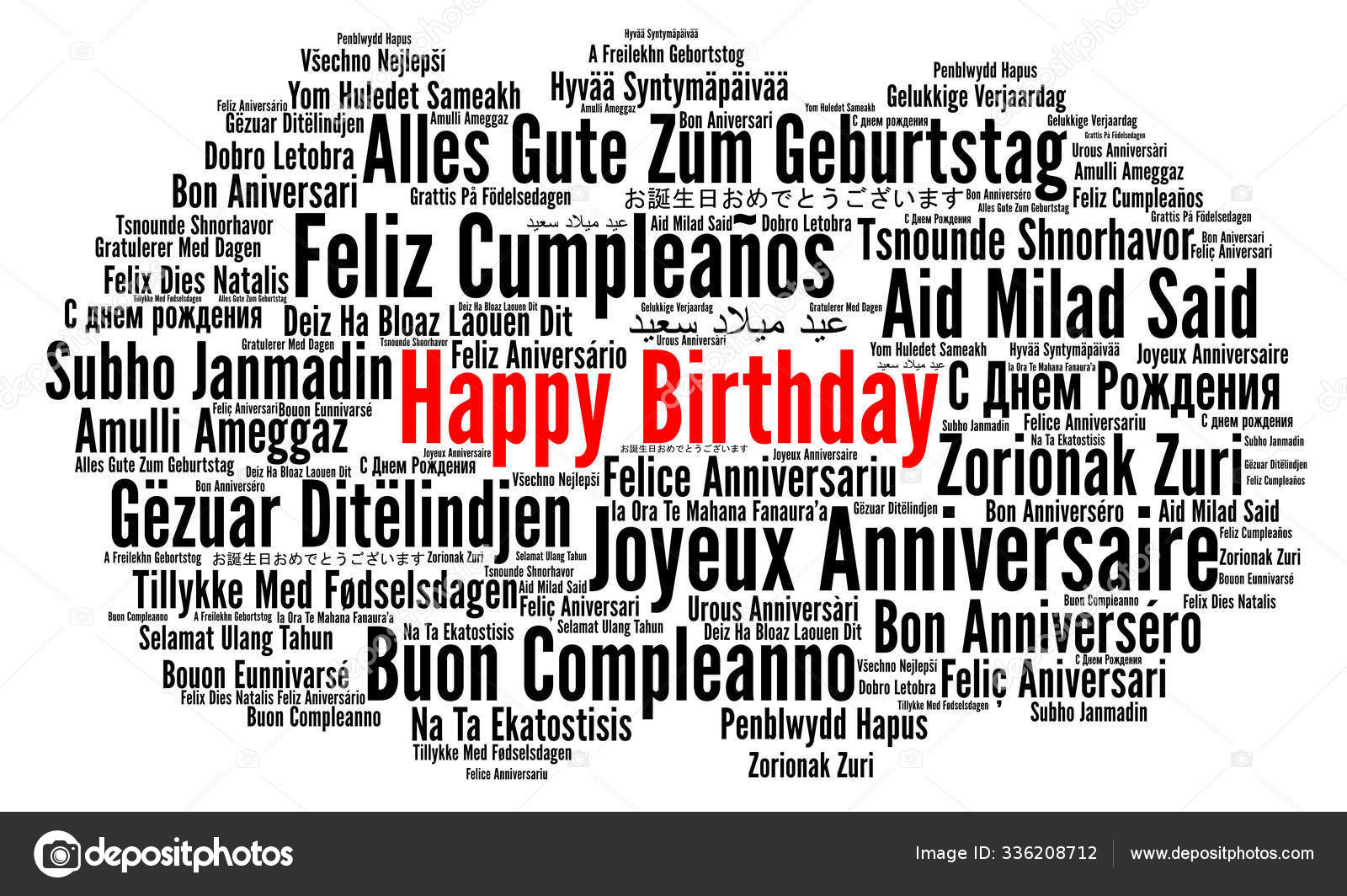 Happy Birthday Different Languages Word Cloud Stock Photo by