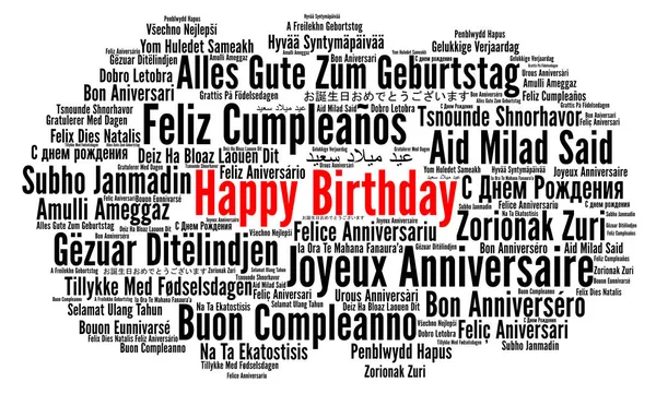 Happy Birthday Different Languages Word Cloud — Stock Photo, Image