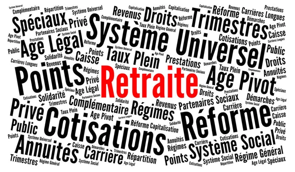 Reforma Emerytalna Francji Słowo Chmura Języku Francuskim — Zdjęcie stockowe