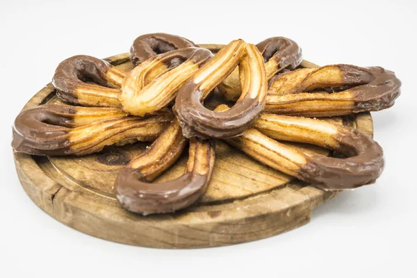 Churros z czekoladą typowy słodki hiszpański — Zdjęcie stockowe
