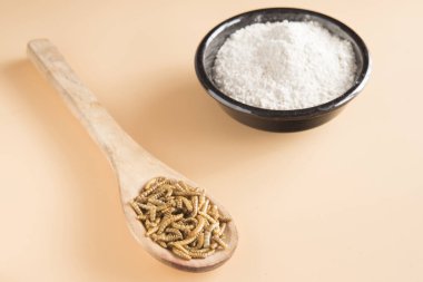 Kahverengi arka planda solucan yemeği unu 