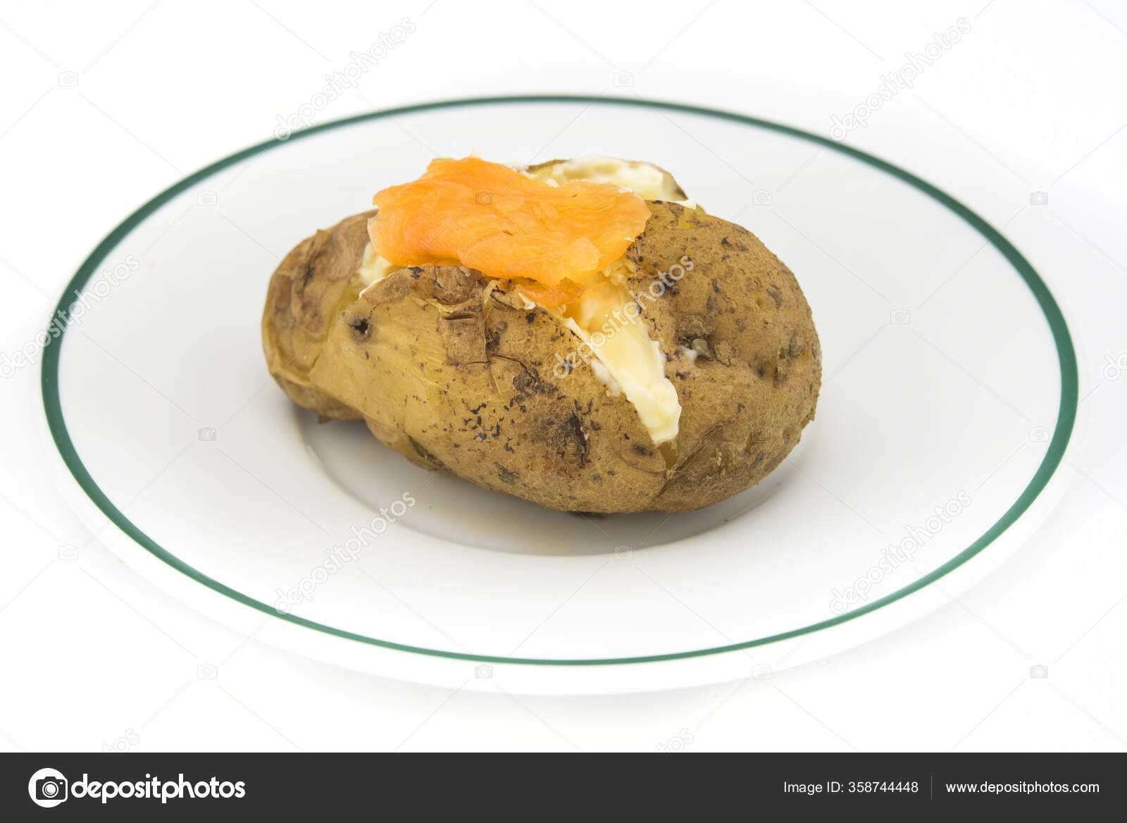 Jacket Potato Salmon Soft Cheese Stock Photo by ©Dalaifood 358744448