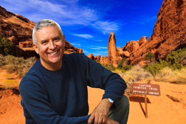 Handsome Middle Age Man Outdoor Portrait Utah Canyon Background — Stock Photo, Image