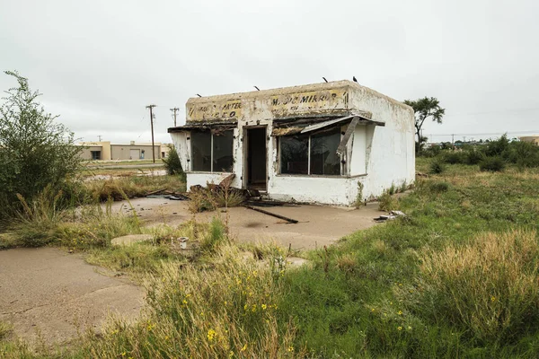 Tucumcari, New Mexico USA - October 4, 2019: Cityscape view of the vintage buildings and signs along the historic Route Highway 66 through this small town located in Quay County.